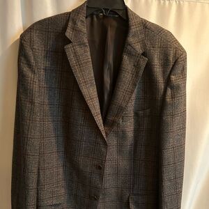 44R Hugo BOSS gray brown plaid wool jacket LN Single breast